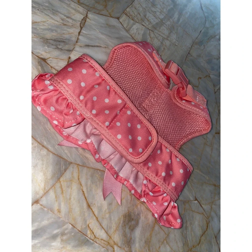 Simply Wag Pink Polka Dot Ruffle Dog Harness Vest with Satin Bow Small